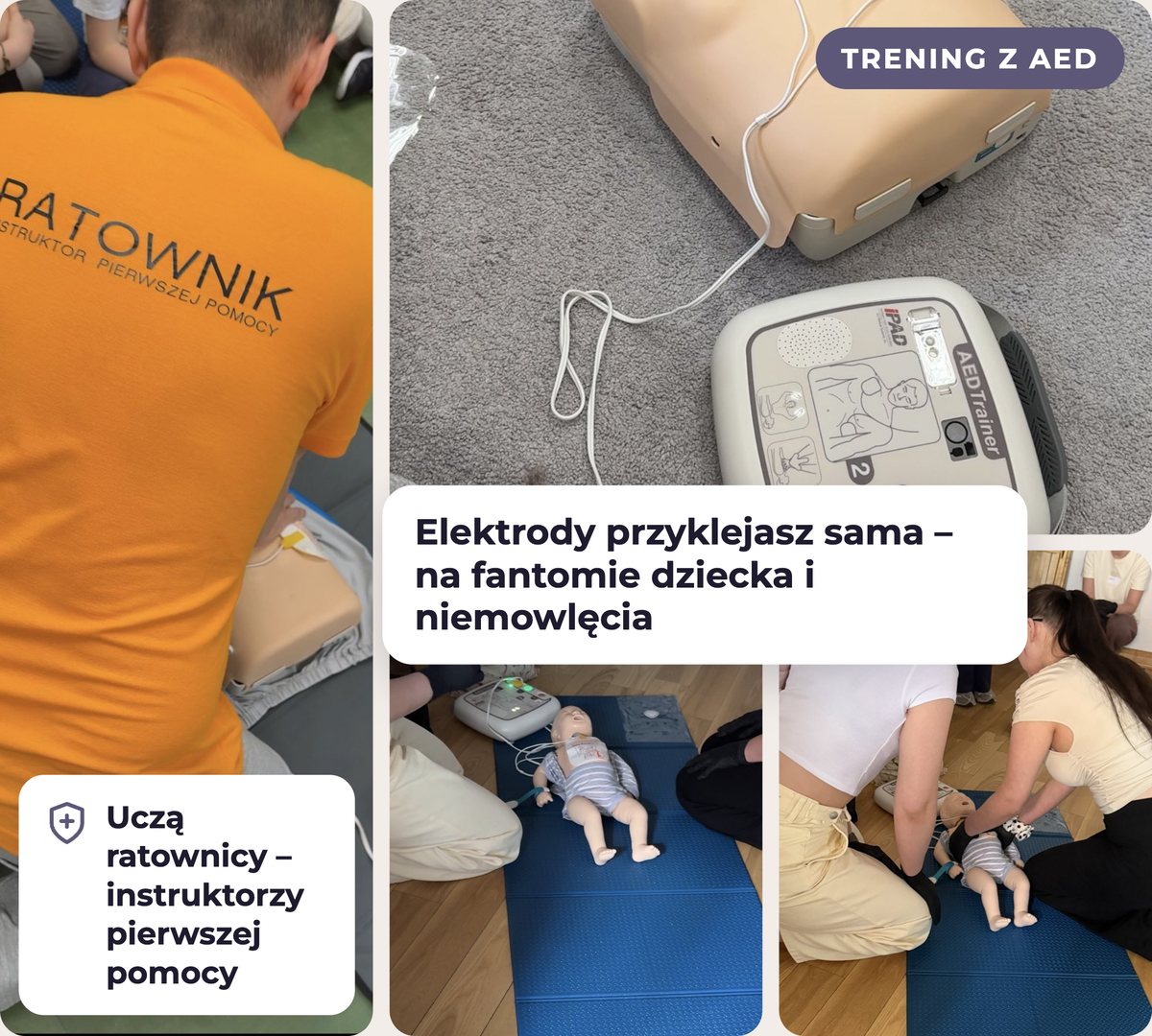 Trening z AED na fantomie dziecka i niemowlęcia